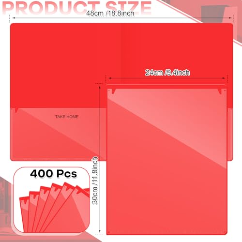 Henoyso 400 Pcs Take Home Folders 2 Inside Pockets, Parent Teacher Communication Folder for Students Homework with Clear Front Pocket Heavy Duty, School Classroom Supplies, 11.8 x 9.45 Inch (Red) - color: Red