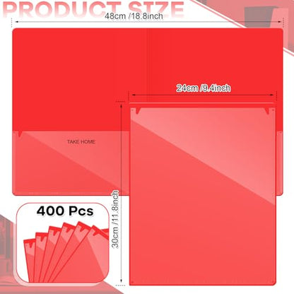Henoyso 400 Pcs Take Home Folders 2 Inside Pockets, Parent Teacher Communication Folder for Students Homework with Clear Front Pocket Heavy Duty, School Classroom Supplies, 11.8 x 9.45 Inch (Red) - color: Red