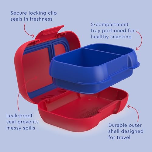 Bentgo Kids Snack Leak-Proof 2 Compartment Bento-Style Container | For Snacks & Small Meals, Easy-Open Latch, Dishwasher Safe, BPA-Free for School, Daycare, & Sports, Ages 3+ (Red/Royal) - color: Red/Royal