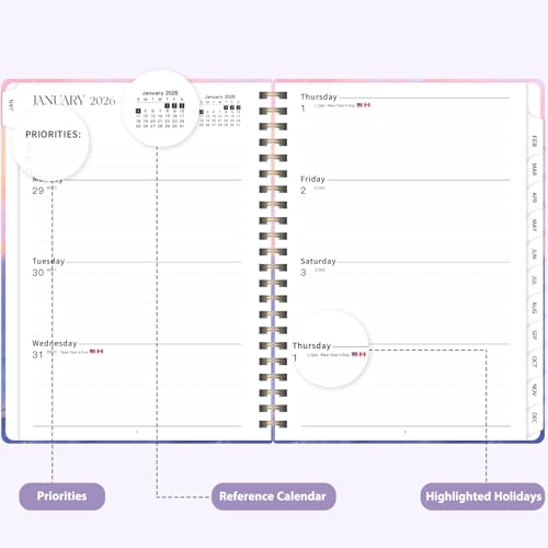 2026 Planner, Weekly and Monthly Calendar Planner Agenda, Jan 2026 - Dec 2026, Planning Academic Book, Office Desk Accessories and School Supplies - A5 (6.3'' x 8.5'') - color: D-Ocean Sunset