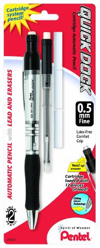 Pentel Quick Dock Automatic Pencil with Refill Cassette and 3 Erasers, 0.5mm, 1 Pack (QD5ELE3BP) - style: 0.5 mm