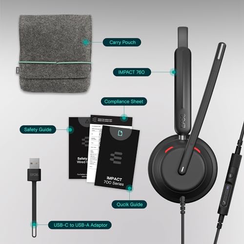 EPOS Impact 760 Dual-Sided USB-C and USB-A Wired Office Headset with Noise-Canceling Mic, in-Line Controls, Clear Audio, Comfortable Fit, Suitable for Business Calls and Working from Home - style: Wired, USB-C