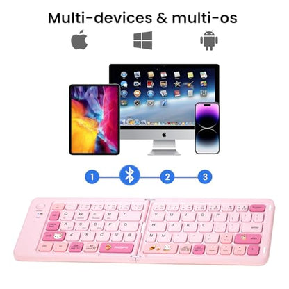 Foldable Compact Keyboard, Portable Bluetooth Keyboard with, Pocket-Sized Wireless Travel Keyboard, for iPad, iPhone, Smartphone, Tablet and Laptop