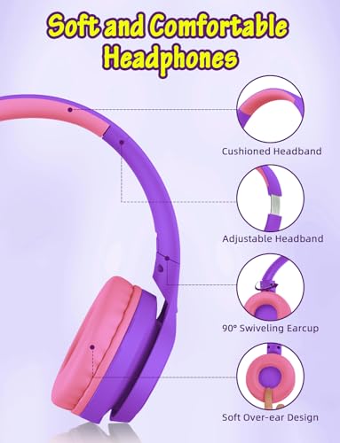 Voopwink Kids Headphones with Microphone, Wired Over Ear Headsets with Limited Volume 85dB/ 94dB for Boys Girls Teens Children Online School/Travel/iPad/Tablet/Cellphone - color: Purple, size: Plug 3.5mm