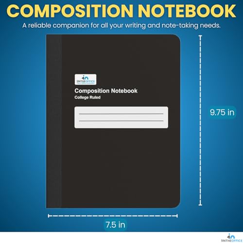 1InTheOffice Composition Notebook, College Rule Notebook, 160 Pages (80 Sheets), Black, 7 1/2" x 9 3/4", 4 Pack