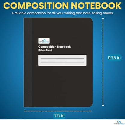 1InTheOffice Composition Notebook, College Rule Notebook, 160 Pages (80 Sheets), Black, 7 1/2" x 9 3/4", 4 Pack