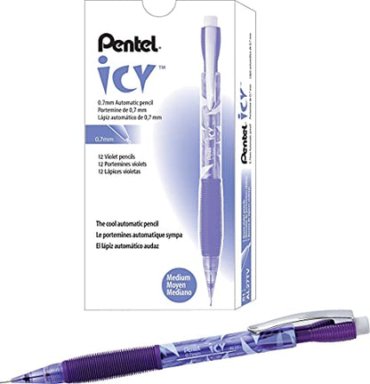 Pentel Icy Automatic Pencil, 0.7mm, Violet Barrel, Box of 12 (AL27TV), 0.7 mm