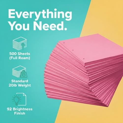 Copy And Printing Color Paper, 20 Lb. 3 Hole Punch 500 Sheets Per Ream. (Cherry) - color: Cherry