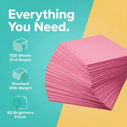 Copy And Printing Color Paper, 20 Lb. 3 Hole Punch 500 Sheets Per Ream. (Cherry) - color: Cherry