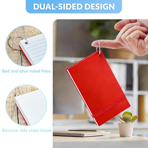 NEEWAY Ruled Index Cards with Ring 3x5 Inches, 200 Count Note Cards Lined, Flash Cards with Rings for Studying, Home and Office (Red) - color: Red