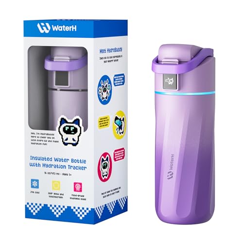 WATERH BOOST Kids Smart Water Bottle with Reminder & Tracker, 16oz | BPA-Free, Vacuum Insulated Stainless Steel, 24H Cold & 12H Hot, DIY Fridge Magnets, Rubber Base, Ideal for Travel & Camping - color: Mauve