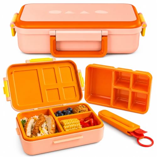 ovve Bento Box for Kids & Cutlery Set – Leakproof Kids Lunch Box, Interchangeable Inserts, BPA-Free, Dishwasher Safe Lunch Containers for School, Preschool, Toddler (Orange) - color: Orange