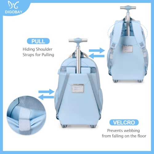 DIGOBAY Rolling Backpack for Girls, Cute Roller School Bag with Wheels, Kids Wheeled Backpacks Set with Lunch Bag Pencil Case for Teen Girls Kindergarten Elementary Middle School - color: Blue