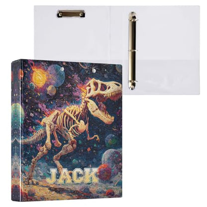 Custom 3 Ring Binder Oil Painting T-rex Running 1.5" Round Ring Binders Personalized Name View Binder with 200 Sheet for School Supplies Women Men Office, 1 Pack - color: Custom Oil Painting T-rex Running