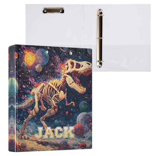 Custom 3 Ring Binder Oil Painting T-rex Running 1.5" Round Ring Binders Personalized Name View Binder with 200 Sheet for School Supplies Women Men Office, 1 Pack - color: Custom Oil Painting T-rex Running