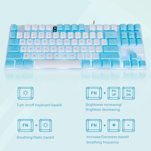 CHONCHOW Blue Keyboard and Mouse Combo, 87 Keys TKL USB Wired LED Light Up Backlit Keyboard, 800-3200 DPI RGB Mouse, Blue Mouse and Keyboard Combo for PS4 PS5 PC Laptop Mac Computers, Main White