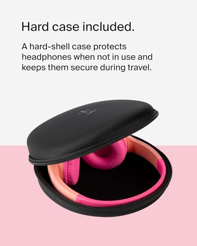 Belkin SoundForm Mini w/Case - Wireless Bluetooth Kids Headphones with 30H Battery Life, 85dB Safe Volume Limit, Built-in Microphone - Kids On-Ear Earphones for iPhone, iPad, & More - Pink - color: Pink, style: Wireless (USB-C) + Case