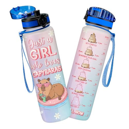 Kawaii Capybara Water Bottle 32oz – Just a Girl Who Loves Capybaras Cute Animal Bottle with Time Marker, Reusable Drink Bottle Gift for Teen Girls, Kawaii Lovers - color: Capybara Lovers