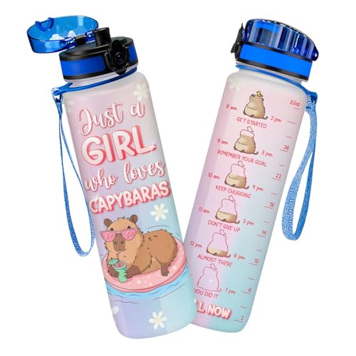 Kawaii Capybara Water Bottle 32oz – Just a Girl Who Loves Capybaras Cute Animal Bottle with Time Marker, Reusable Drink Bottle Gift for Teen Girls, Kawaii Lovers - color: Capybara Lovers