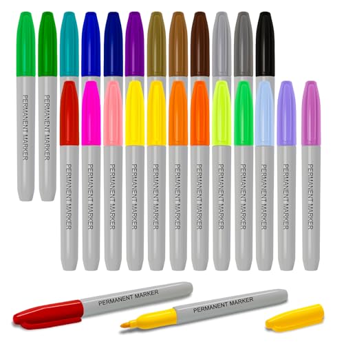 Piochoo Peranment Markers,24 Colored Pens Markers,Assorted Colored Markers Set for Kids Adult Coloring Drawing Writing and Note Taking Kids Artists School Supplies Office Supplies