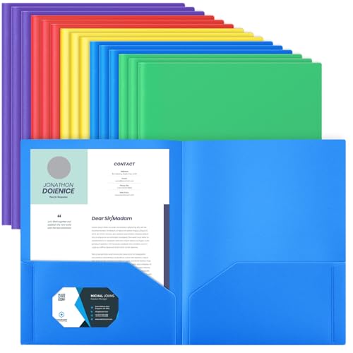 Gueevin 50 Pcs Plastic Folders with Pockets, Back to School Two Pocket Folder Fit Letter Size, Heavy Duty School Business Card Holder for Home Office, 11. 61 x 9. 45 Inches (Multicolor) - color: Multicolored