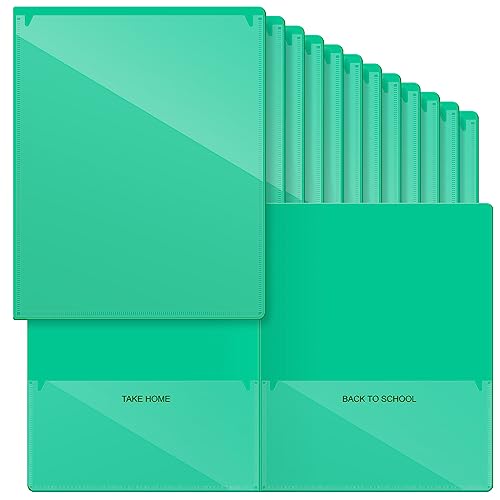 Henoyso 24 Pcs Folders with Pocket School to Home Folder Heavy Duty 2 Pocket Homework Folders with Clear Front Pockets for School Students Parent Teacher Communication (Green) - color: Green