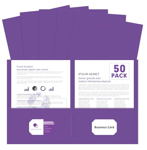 Two Pocket Folders, PANDRI 50 Pack 2 Pocket Folders, Letter Size Paper File Folder for School Office Home Business, Purple - color: Purple