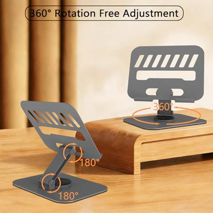 Large Metal Tablet Stand 360° Rotation for 4-16” Tablet, Grey | Suitable for All iPad Models, Stability Base, Fully Folded, Easy to Store and Carry, Wide Footrest, Heat Dissipation Design - color: Grey