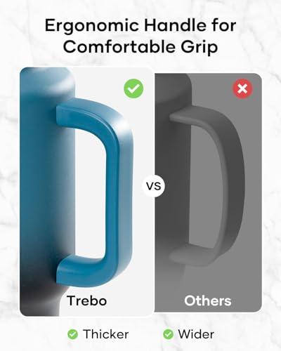 Trebo Insulated Water Bottle 40oz Fits in Car Cup Holder with Side Handle | Stainless Steel Metal Tumbler with Straw Spout Lids, Triple-Wall Vacuum Copper Plated, Cold 48 Hrs Hot 24 Hrs for Travel, Gym - color: Indigo Black, size: 40 Ounces