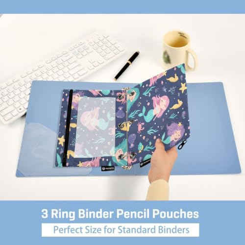 Gredecor 3 Ring Binder Pencil Pouch, Cute Mermaids Seaweed Fishes-1 Zippered Pen Case Pouches with Clear Window, 2 Pack Stylish Office & School Supplie - color: Cute Mermaids Seaweed Fishes-1