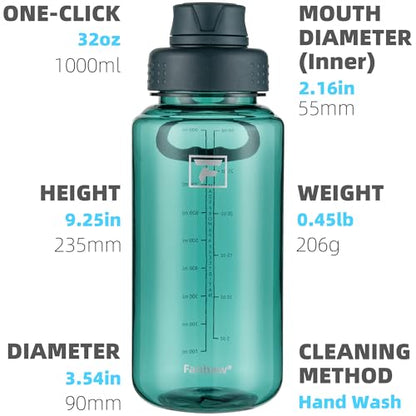Fanhaw 32 oz Clear BPA-Free Tritan Water Bottle with Fast-Flow Spout Lid, BPA-Free & Leak-Proof Wide-Mouth Reusable Bottle for Gym, School & Office, Back to School Essentials (Dark Green) - color: Dark Green, style: 32 Ounces