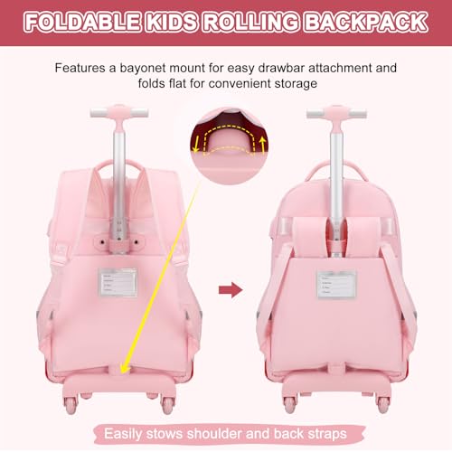 Scothen Rolling Backpack for Girls, Girls Backpack Set with Lunch Box & Pencil Pouch for Teen Girl Kids Children Elementary Middle School, Bookbag Daypack Laptop Travel Backpack with Wheels (Pink) - color: Pink