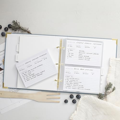 Aesthetic Recipe Binder with Polyester Waterproof cloth Cover - The Perfect Recipe Book with Plastic Sleeves to Write in Your Own Recipes - Quality Blank Cookbook Binder, Cards incl. - color: Dusty Blue, size: Medium - 9.5x8.5"
