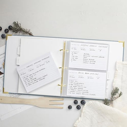 Aesthetic Recipe Binder with Polyester Waterproof cloth Cover - The Perfect Recipe Book with Plastic Sleeves to Write in Your Own Recipes - Quality Blank Cookbook Binder, Cards incl. - color: Dusty Blue, size: Medium - 9.5x8.5"