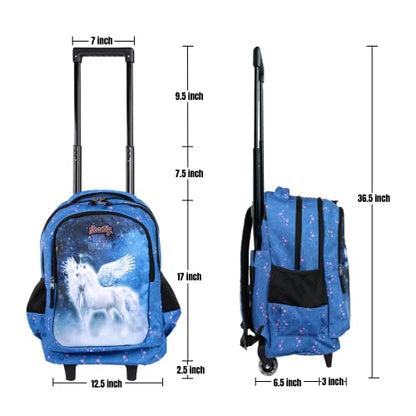 seastig Rolling Backpack 18in Double Handle Backpack Kids Wheeled Backpack Roller Backpack with Lunch Bag Set Girls Boys - color: White Horse