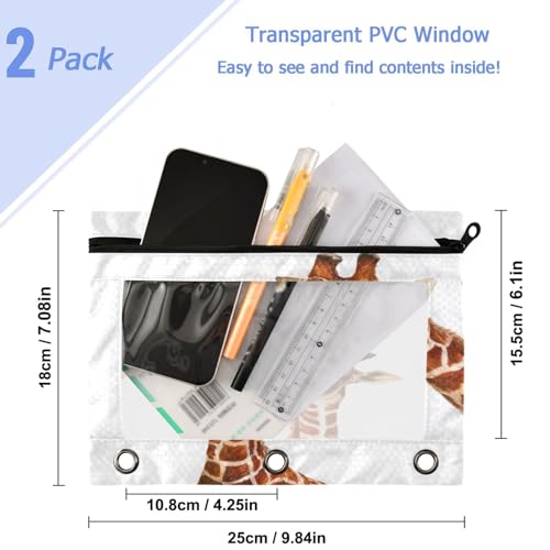 Studying 2 Pack Cute Giraffe Cub and Mom 3 Ring Binder Pencil Pouch Bags,Clear Window Storage Case with Zipper for Boys Girls School Office Supplies Cosmetics Organizers - color: Multi-giraffe