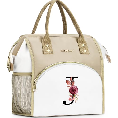 Initial Lunch Bag Women, Cooler Insulated Lunch Box for Girls, Large Adult Leakproof Lunch Box for Picnic Work, Personalized Tote Bag, Birthday Gifts/Teacher Gifts, Letter J. - color: J