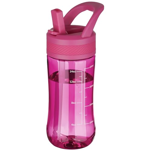 14oz Clear Kids Water Bottle with Straw Lid, BPA-Free Tritan, Measurement Scale, Sturdy Handle Wide Mouth Leak-proof Reusable Plastic Bottle for Boy& Girls, Back to School(Rose) - color: Rose