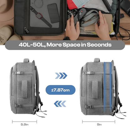 Carry on Backpack, Travel Friendly, Fits TSA requirement, Grey | Extra Large 40L-50L Travel Backpack TSA Approved, Water Resistant Bag, Expandable Laptop Bagpack, Travel Backpack for men - color: Grey, size: XX-Large