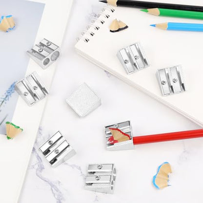 8 Pack, 2 Holes Handheld Metal Pencil Sharpener | Alloy Manual, Durable and Drop-resistant Pencil Sharpener, Pencils of different sizes, Schools, Offices, Homes, Art Projects - color: 8 Pack