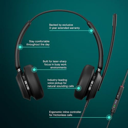 EPOS IMPACT 760T Dual-Sided Wired Headset for PC with Noise-Canceling Mic, Microsoft Teams Certified USB C and USB A, In-Line Controls, Super Wideband Audio, Comfortable for Office Calls & Remote Work - style: Wired, USB-C with Microsoft Teams Certificati