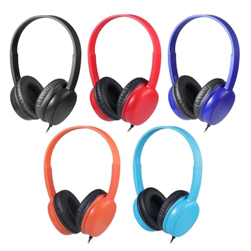 Kids Headphones 5 Pack Bulk Multi-Color for School Classroom Students Children and Adult（Durable Wired Headsets） - size: 5 Pack