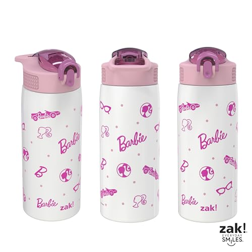 Zak Designs Barbie Porter Water Bottle for Travel and At Home, 19 oz Vacuum Insulated Stainless Steel with Locking Spout Cover, Built-In Carrying Loop, Leak-Proof Design (Barbie) - color: Barbie