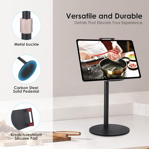 Tablet Stand Holder, Height Adjustable Portable Monitor Stand, 360 Degree Rotating, Aluminum Alloy Cradle Mount Dock for 4.7"-15.6" Screen iPhone Samsung, iPad, Kindle, eBook Reader (932001A) (Black)