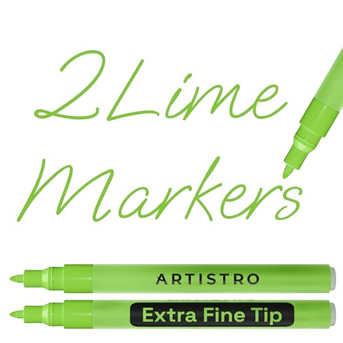 ARTISTRO 2 Light Green Acrylic Paint Markers - 0.7mm Lime Extra Fine-Tip Paint Pens - Perfect for Crafting, Art Projects, & More - color: Light Green, style: Extra Fine