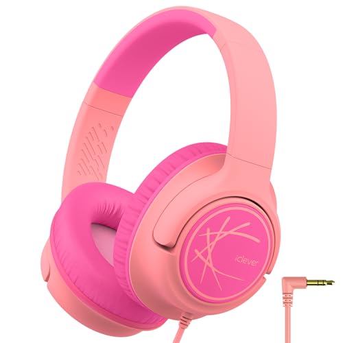 iClever Kids Headphones with Cord, 85dBA Safe Volume Wired Headphones for Kids, Stereo Sound Foldable Adjustable, 3.5mm Jack, Over Ear Kid Headphone for School/Boys/Girls/iPad/Tablet/Travel, Pink2 - color: Coral Pink