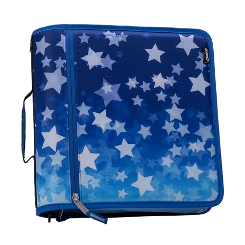 Case-it Mighty Zip Tab School Zipper Binder | 3-Inch O-Rings, 600-Sheet Capacity, 5-Subject Expanding File Folder, Multiple Pockets & Storage Organizer, Shoulder Strap | D-146 Stars Blue - color: Starry Blue, size: 1 Pack