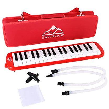 EastRock 37 Key Melodica Instrument Air Piano Keyboard Soprano style Pianica with Mouthpiece Tube Sets and Carrying Bag Black - color: Red, size: 37key