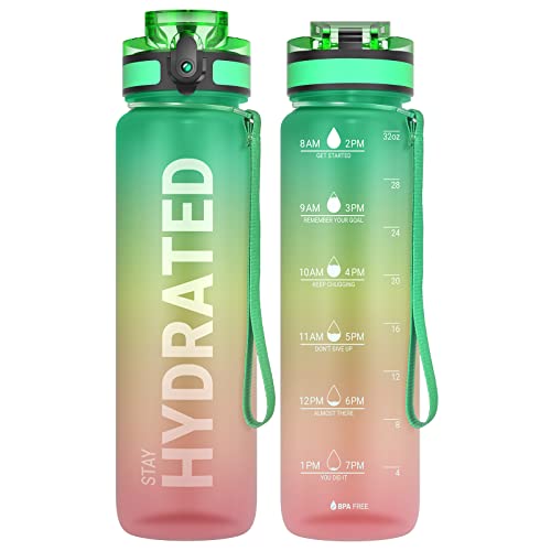 Sahara Sailor Water Bottle, 32/25/17oz Durable and Leakproof Water Bottles Motivational with Time Marker, Tritan, BPA Free, Wide Mouth with Easy Clean Brush for Gym, Travel, School, Office (1 Bottle) - color: Macarons, size: 33.8 Ounces