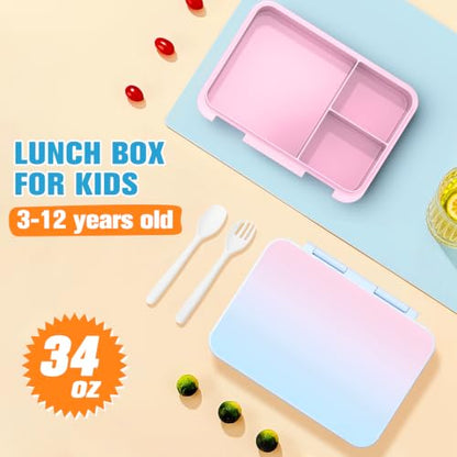Bevalsa Backpack for Girls, Bow Kids Backpack with Bento Lunch Box, Insulated Bag & Utensils, 34oz Lunch Containers, Cute School Bookbag for Children Teens for Elementary Middle Student (Pink Blue) - color: Pink Blue